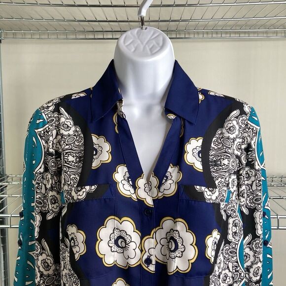 Express The Portofino Shirt Regular Fit Button-Up Blue Aqua Floral Print Size A - Picture 7 of 12